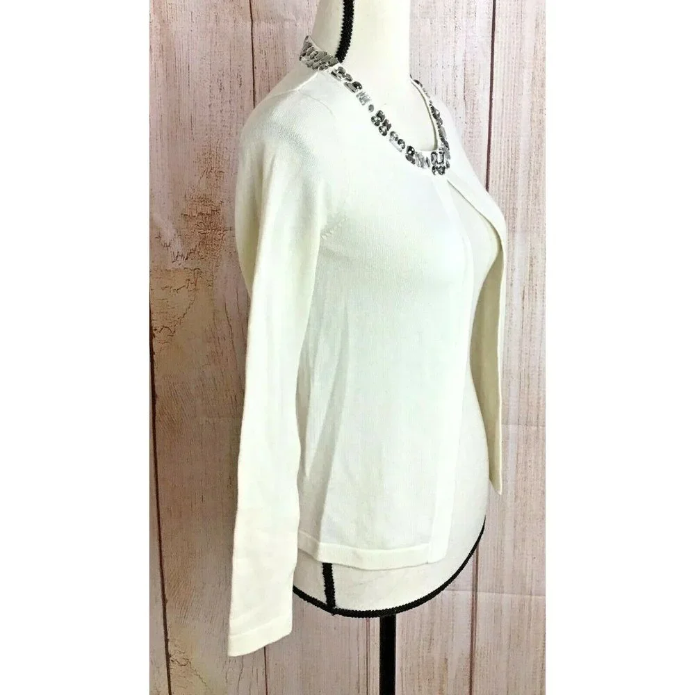 Banana Republic Cardigan Sweater Sz XS Jeweled Collar Cream Color Wool Blend